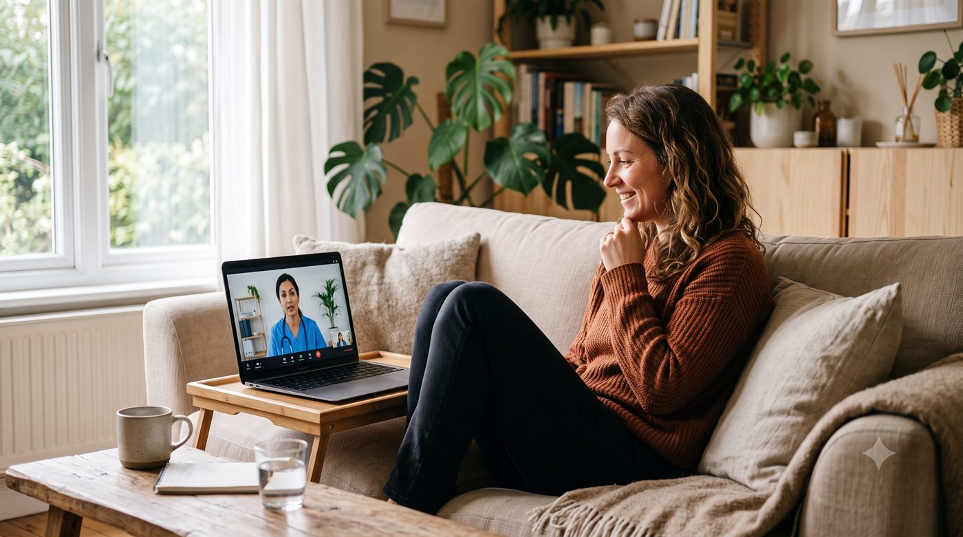 A patient speaking with a physician on a consultation call